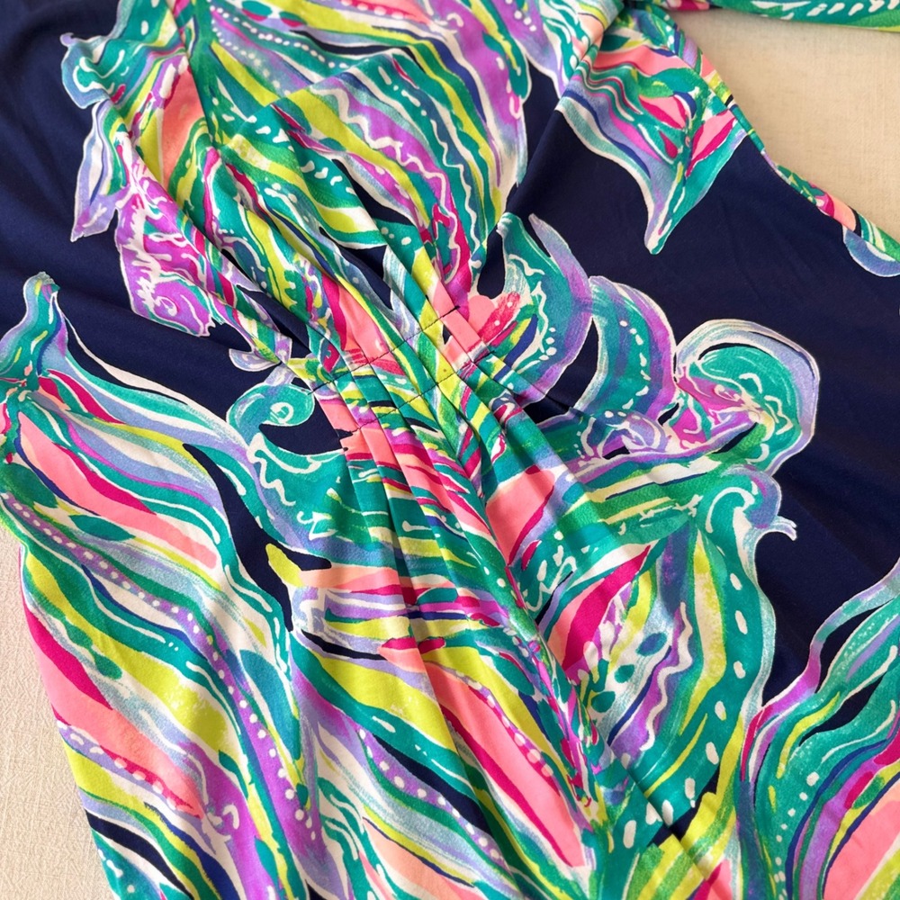 Lilly Pulitzer Margate Dress Bright Navy Dont Leave Me Hanging Floral Large - Picture 6 of 10